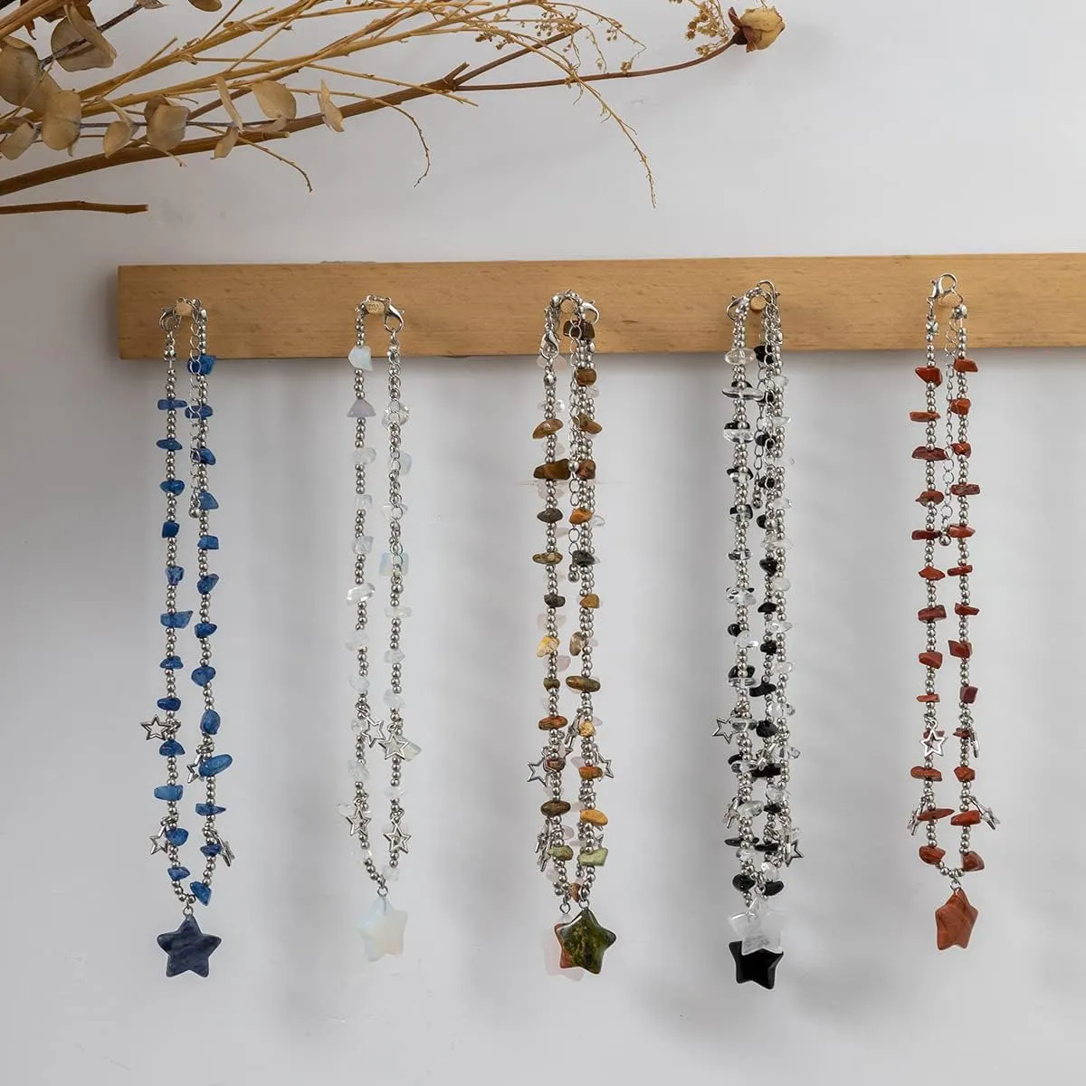 Y2K Star Crystal Charms Pendant Choker Necklace Irregular Crystal Stone Trendy Boho Chunky Star Jewelry Accessories