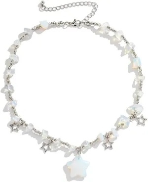 Y2K Star Crystal Charms Pendant Choker Necklace Irregular Crystal Stone Trendy Boho Chunky Star Jewelry Accessories