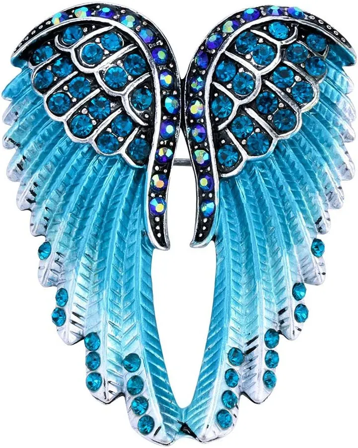 YACQ Women's Guardian Angel Wing Brooch Pins & Pendants 2 in 1 - Scarf Holders - 2 x 1 inch - for Blouse Jacket Coat Scarf Shawl Hat Bag