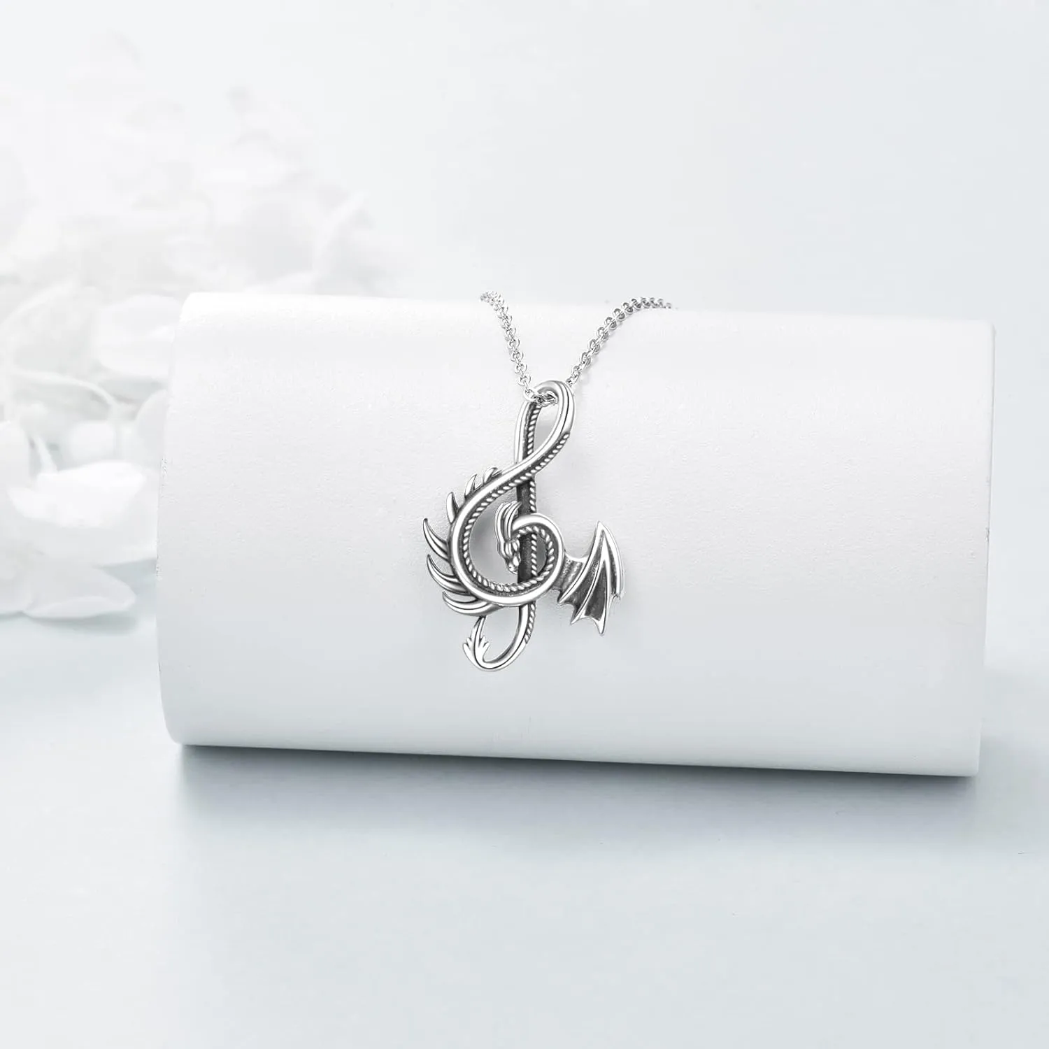 YAFEINI Dragon Necklace 925 Sterling Silver Music Note Aesthetic Pendant Chain Vintage Gift for Men Women Girls Boys