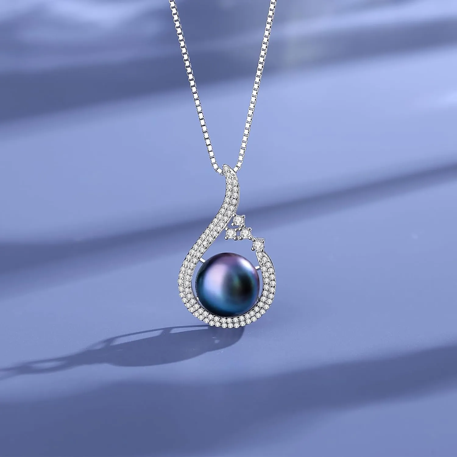 YAMI Pearl Necklace and Earring Set for Women, 925 Sterling Silver 10MM Cultured Pearls Pendant Necklace Pearl Stud Earrings Jewelry Set, 18Inch 2" Box Chain, Gifts for Mother Wife Her
