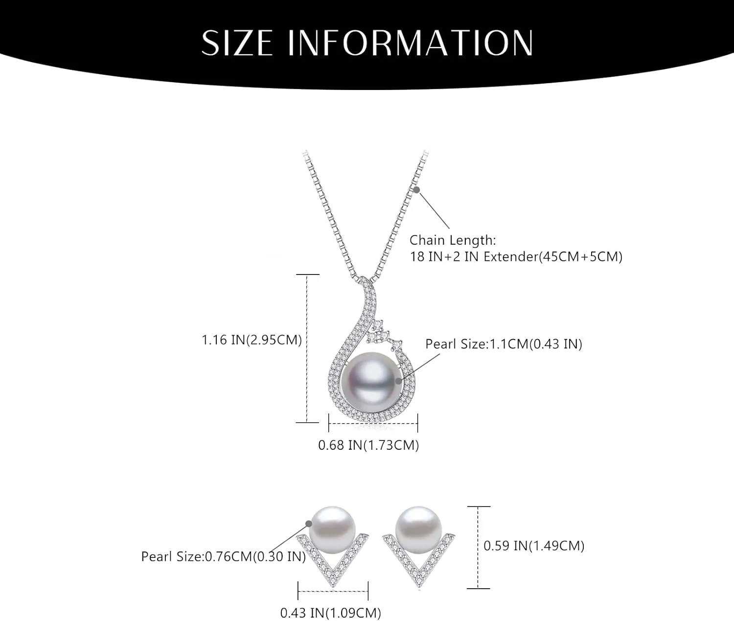 YAMI Pearl Necklace and Earring Set for Women, 925 Sterling Silver 10MM Cultured Pearls Pendant Necklace Pearl Stud Earrings Jewelry Set, 18Inch 2" Box Chain, Gifts for Mother Wife Her