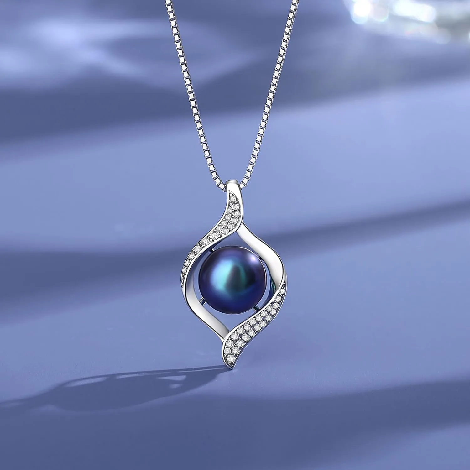 YAMI Pearl Necklace and Earring Set for Women, 925 Sterling Silver 10MM Cultured Pearls Pendant Necklace Pearl Stud Earrings Jewelry Set, 18Inch 2" Box Chain, Gifts for Mother Wife Her