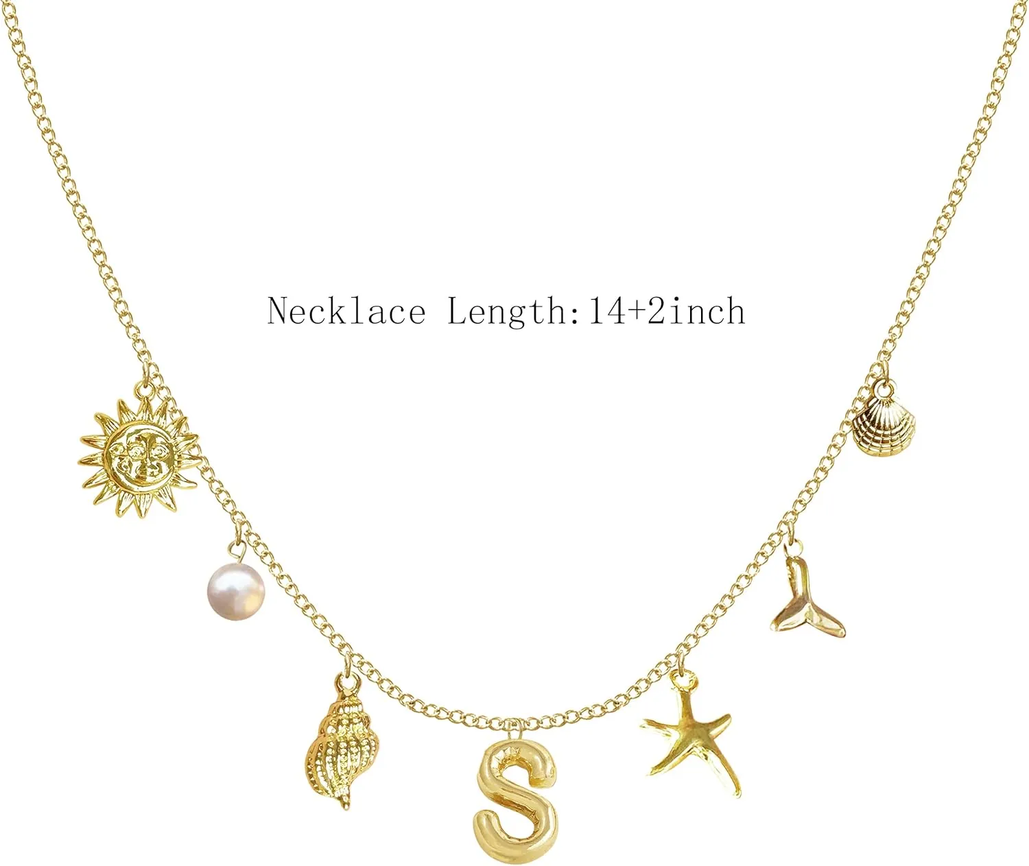 YANCHUN Initial Charm Necklace Summer Shell Necklace Letter A-Z Summer Boho Seashell Starfish Surfer Necklaces Jewelry Beach Vacation Essentials Trendy 2025 Women Beach Fashion