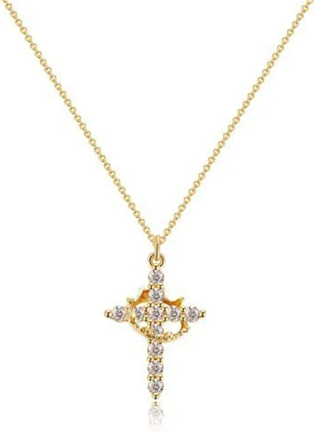 YBMYCM Trendy Cross Necklace for Women Gold Plated Crown Diamond Pendant Necklace Faith Cross Jewelry