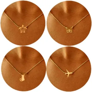 YEEQIN 4PCs Choker Necklace For Women Chokers 14K Gold Plated Sea Turtle Necklace Dainty Butterfly Cat Plane Gold Necklace for Women Trendy Necklaces