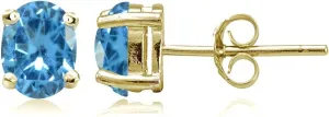 Yellow Gold Flashed Sterling Silver Simulated Gemstone 7x5mm Oval Stud Earrings