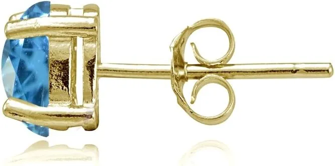 Yellow Gold Flashed Sterling Silver Simulated Gemstone 7x5mm Oval Stud Earrings