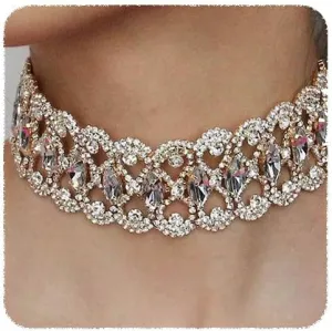 YERTTER Sparkle Gold Rhinestone Oval Crystal Chain Adjustable Collar Luxury Tassel Crystal Rhinestone Statement Clavicle Choker Necklace for Wedding Party Music Bar Women Gold 1