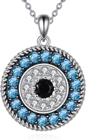 YFN Evil Eye Pendant Necklace for Women 925 Sterling Silver Greek Protection Jewelry with Blue Sapphire and Black Cz Amulet Gift