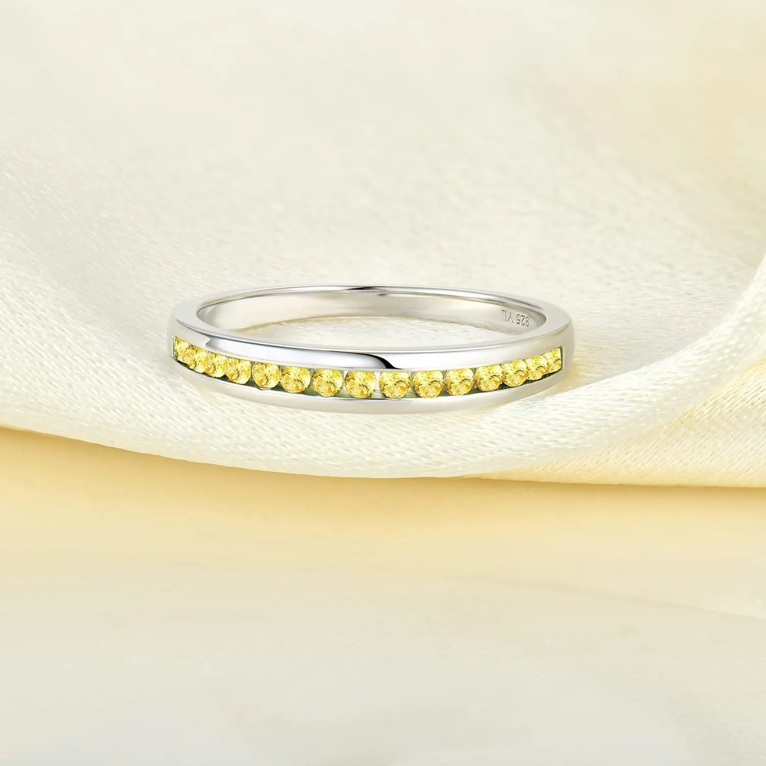 YL Stackable Rings 925 Sterling Silver Halo Birthstone Eternity Bands Jewelry for Women