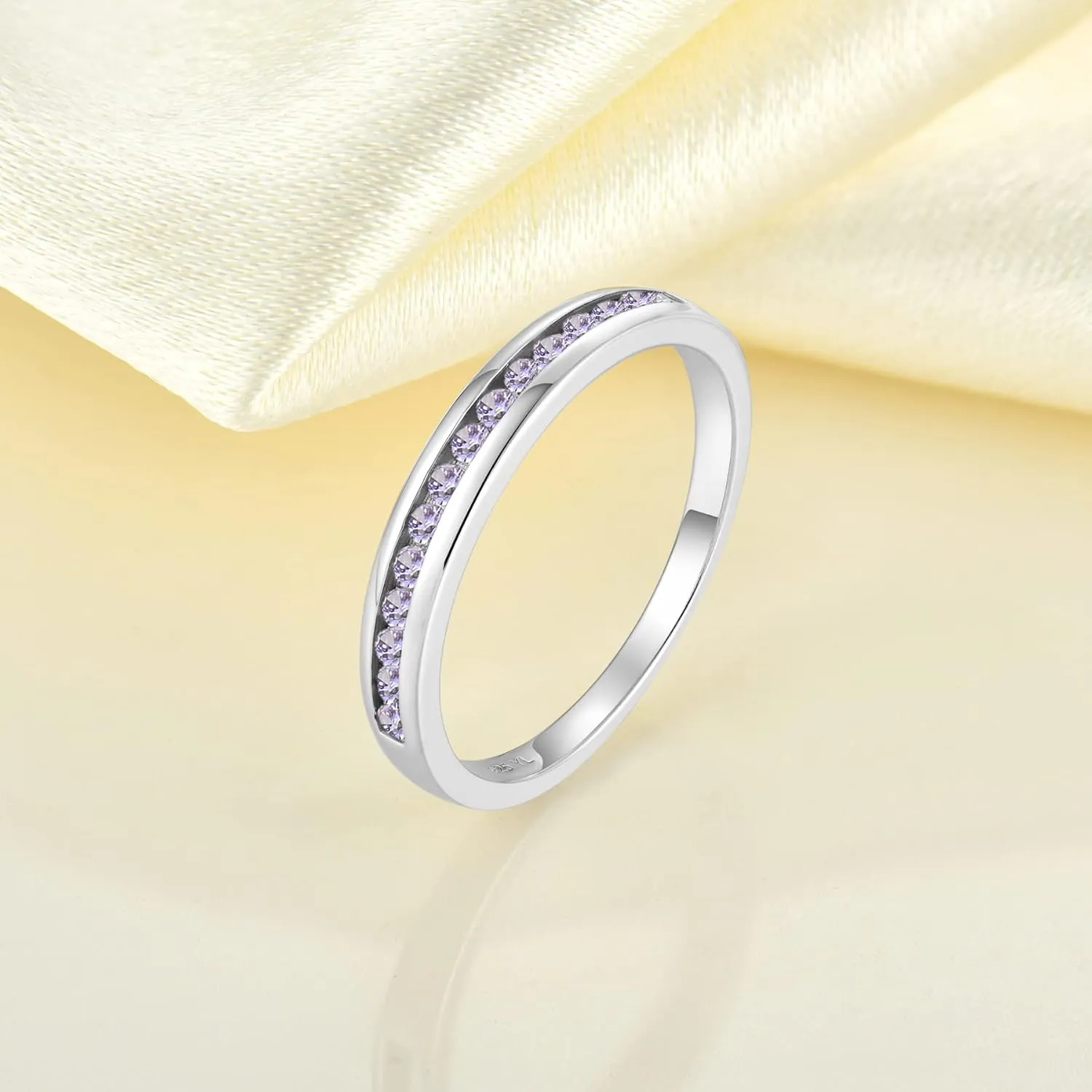 YL Stackable Rings 925 Sterling Silver Halo Birthstone Eternity Bands Jewelry for Women