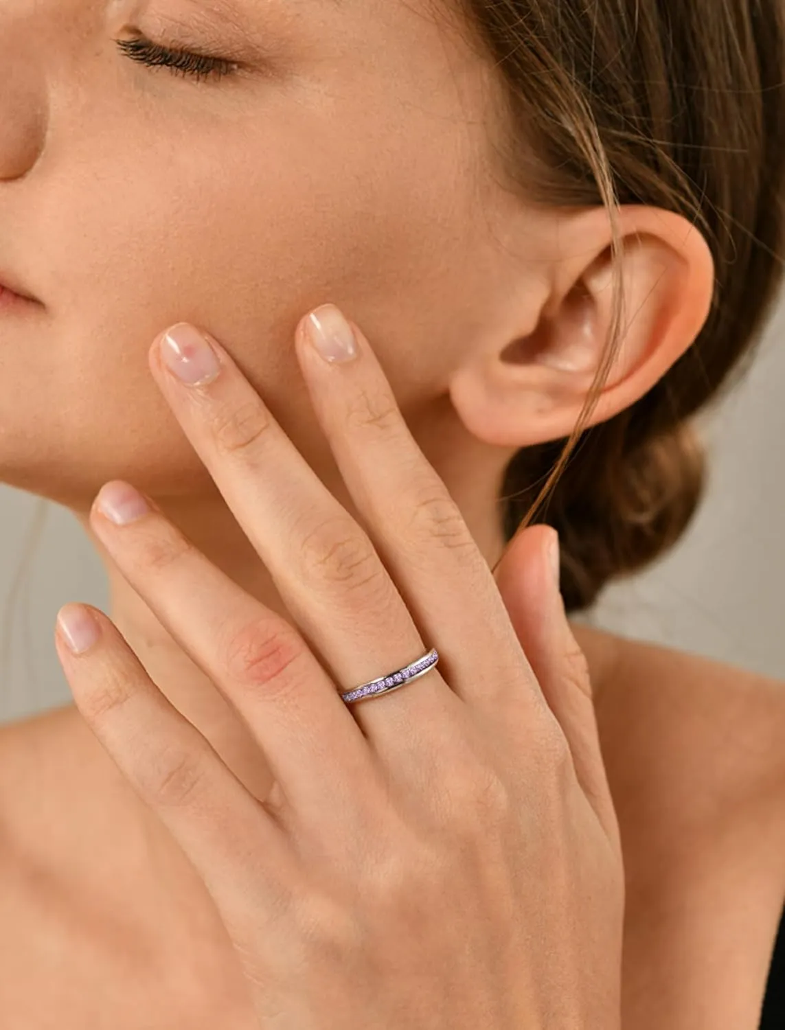 YL Stackable Rings 925 Sterling Silver Halo Birthstone Eternity Bands Jewelry for Women