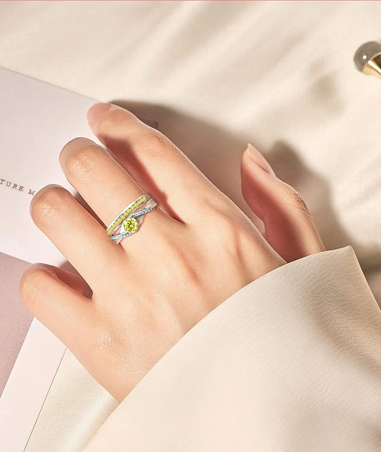 YL Stackable Rings 925 Sterling Silver Halo Birthstone Eternity Bands Jewelry for Women