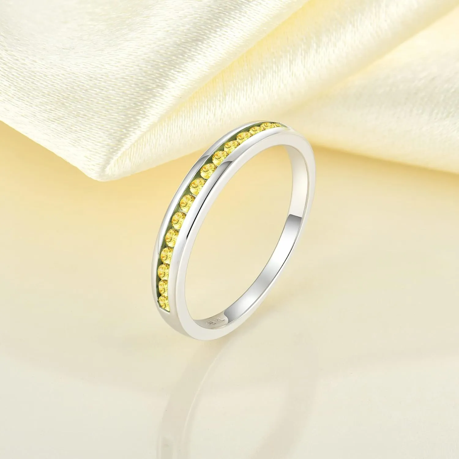 YL Stackable Rings 925 Sterling Silver Halo Birthstone Eternity Bands Jewelry for Women