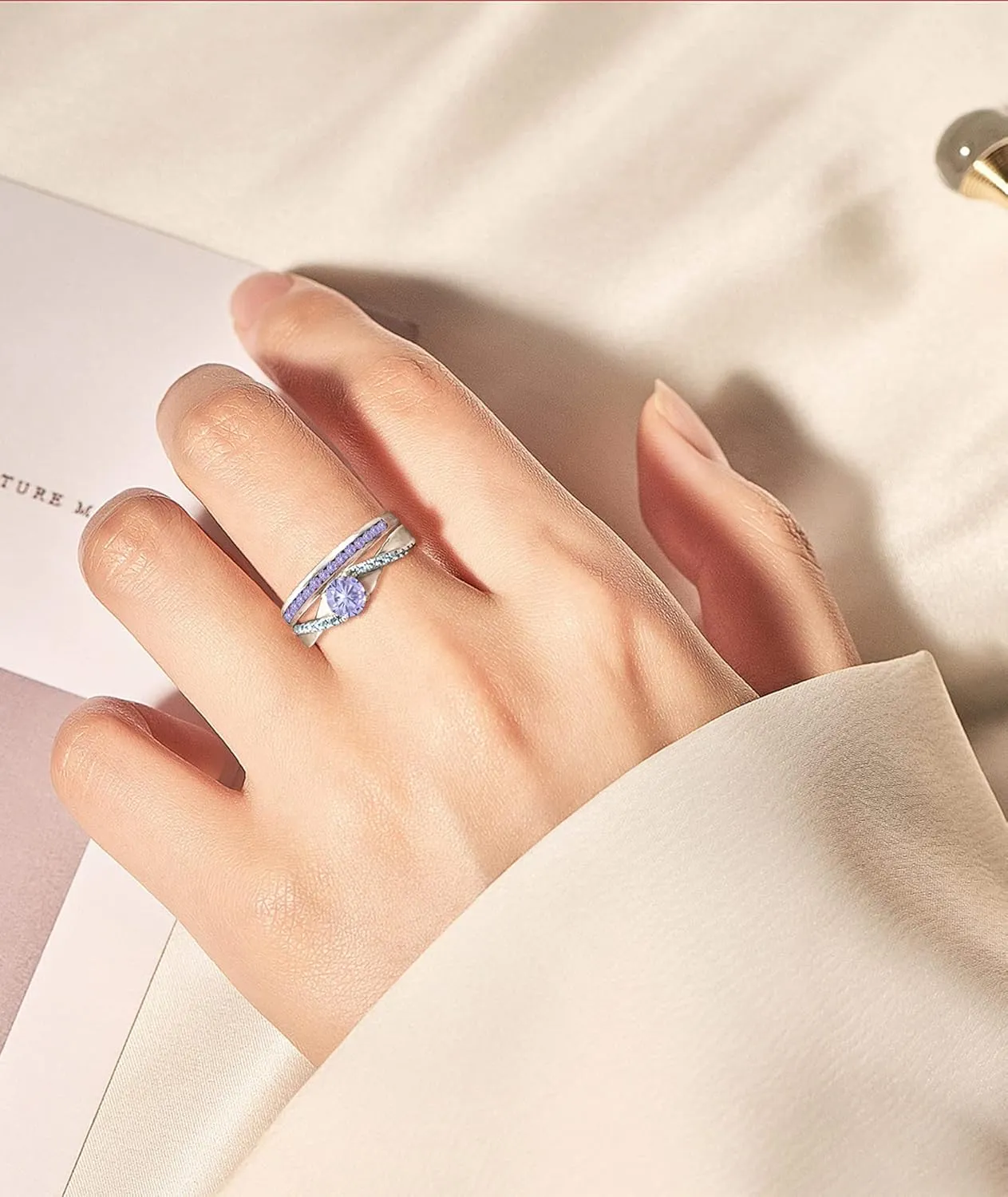 YL Stackable Rings 925 Sterling Silver Halo Birthstone Eternity Bands Jewelry for Women