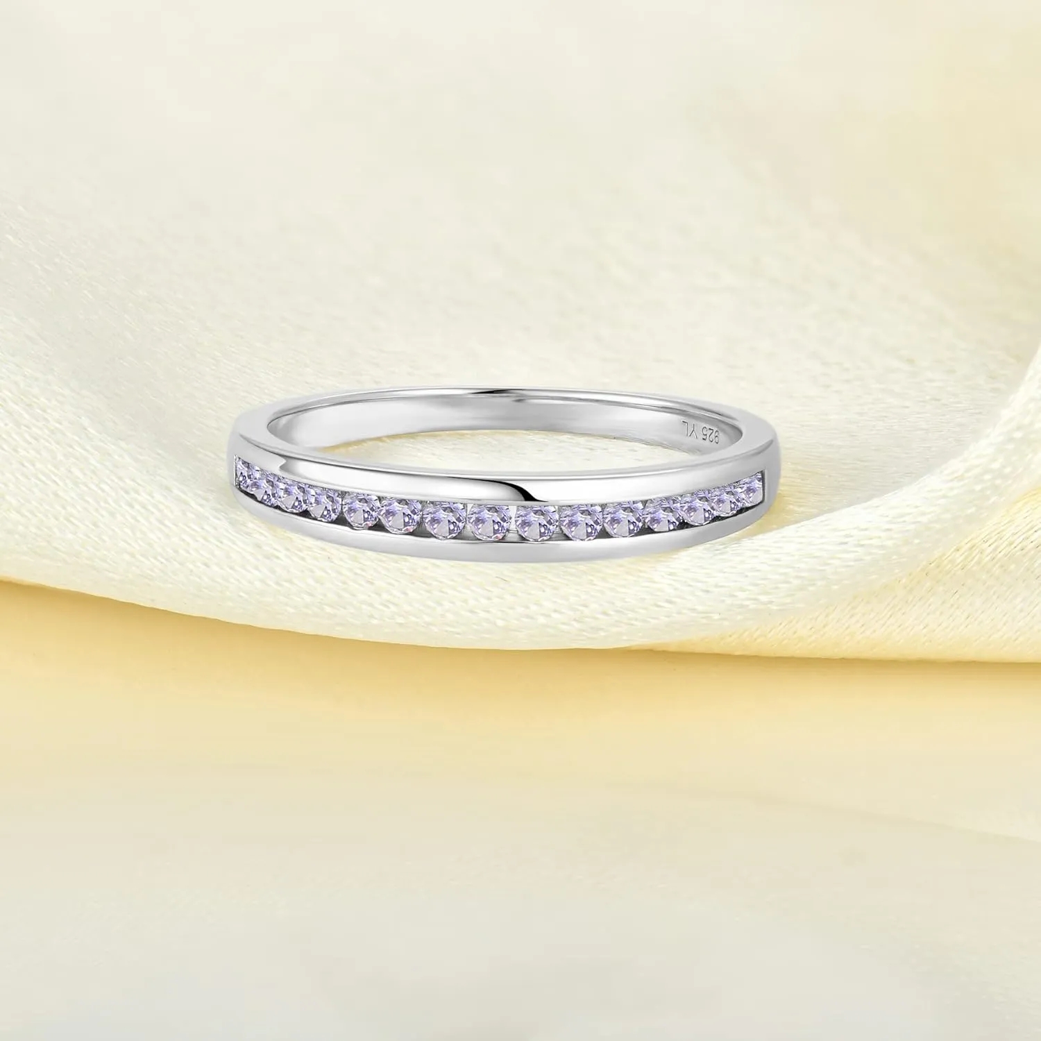 YL Stackable Rings 925 Sterling Silver Halo Birthstone Eternity Bands Jewelry for Women