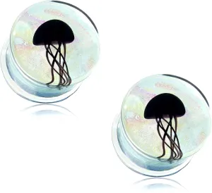YOFANST 1Pair Glass Ocean Jellyfish Ear Plugs Gauges Tunnel Expanders Stretcher Earrings Double Flared Piercings Body Jewelry Blue Red Black Set 0G-5/8''