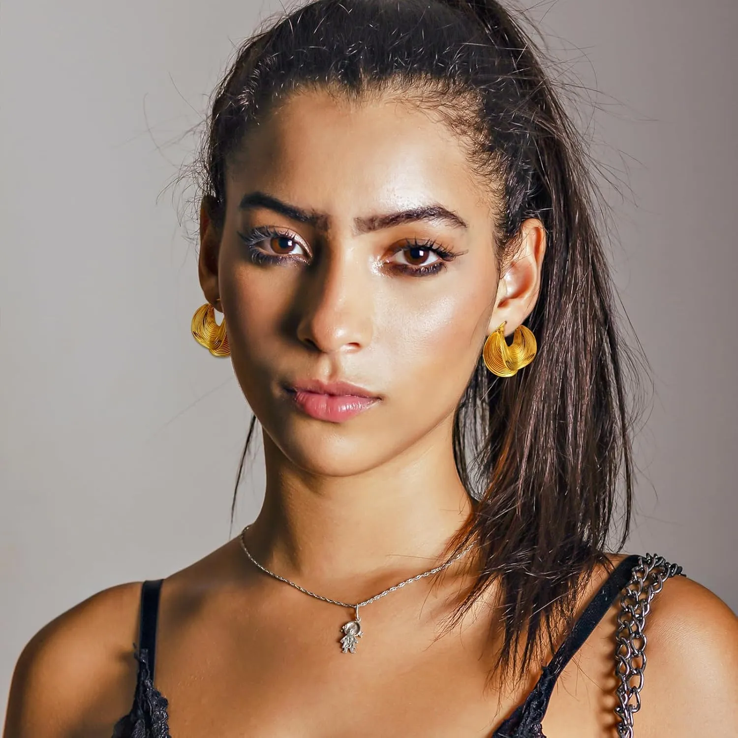 YUJIE Gold Hoop Earrings for Women Chunky Gold Plated Earring Statement Jewelry