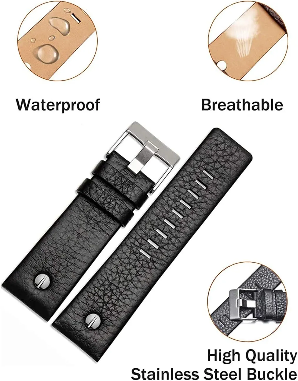 ZHUOLEI Diesel Watch Band Replacement Calfskin Leather Watch Strap with Tool 24mm 26mm 28mm Replacement for Diesel Watches Men