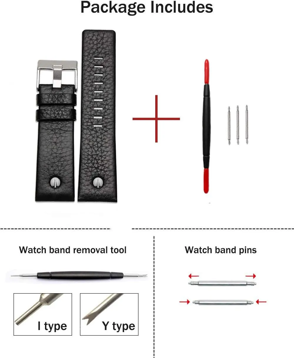 ZHUOLEI Diesel Watch Band Replacement Calfskin Leather Watch Strap with Tool 24mm 26mm 28mm Replacement for Diesel Watches Men