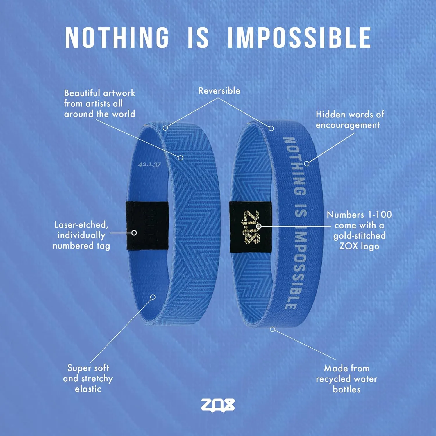 ZOX Bracelets  Stretchy Elastic Band with Motivational Affirmations and Beautiful Artwork, Great Wristband Gift for Men & Women of All Ages