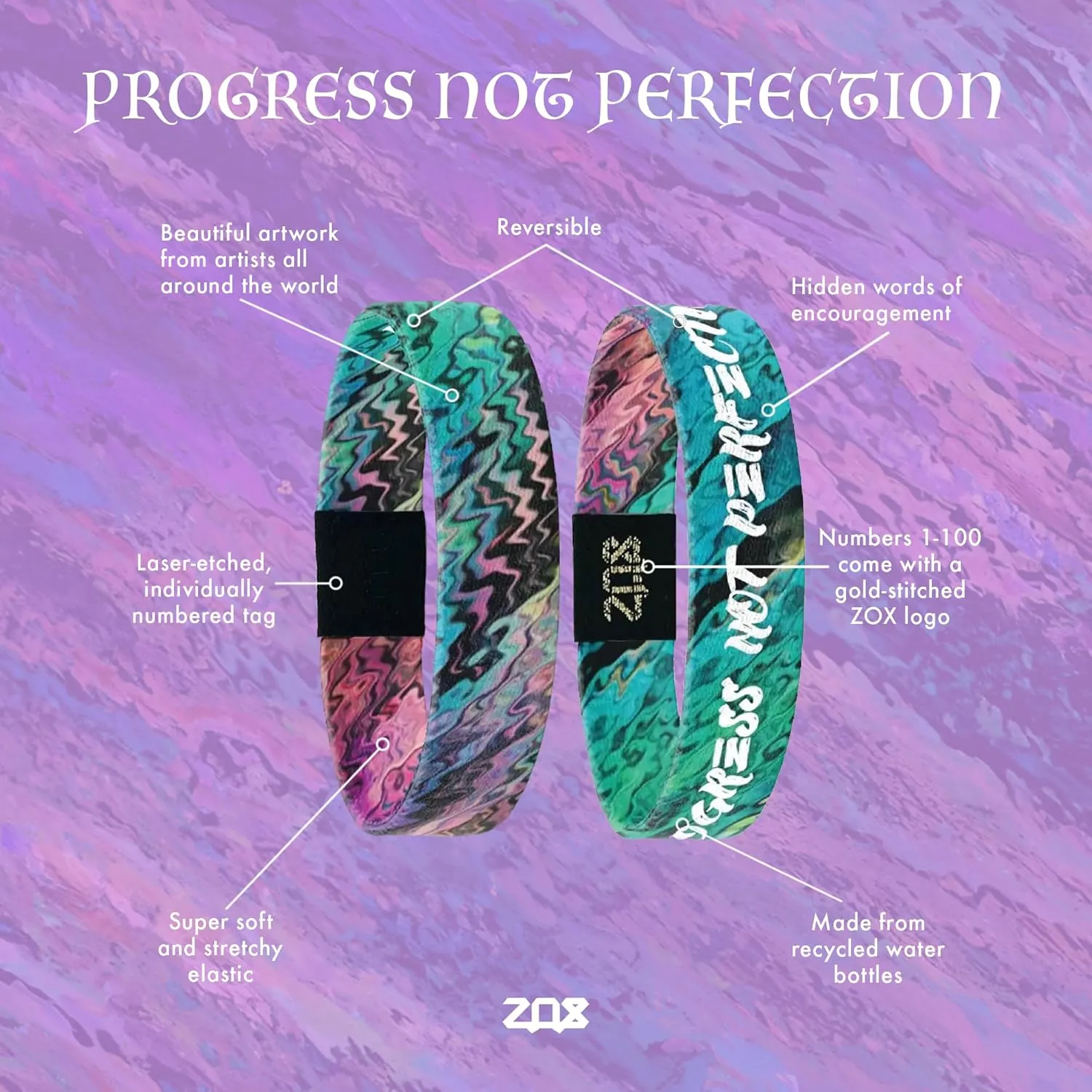 ZOX Bracelets  Stretchy Elastic Band with Motivational Affirmations and Beautiful Artwork, Great Wristband Gift for Men & Women of All Ages