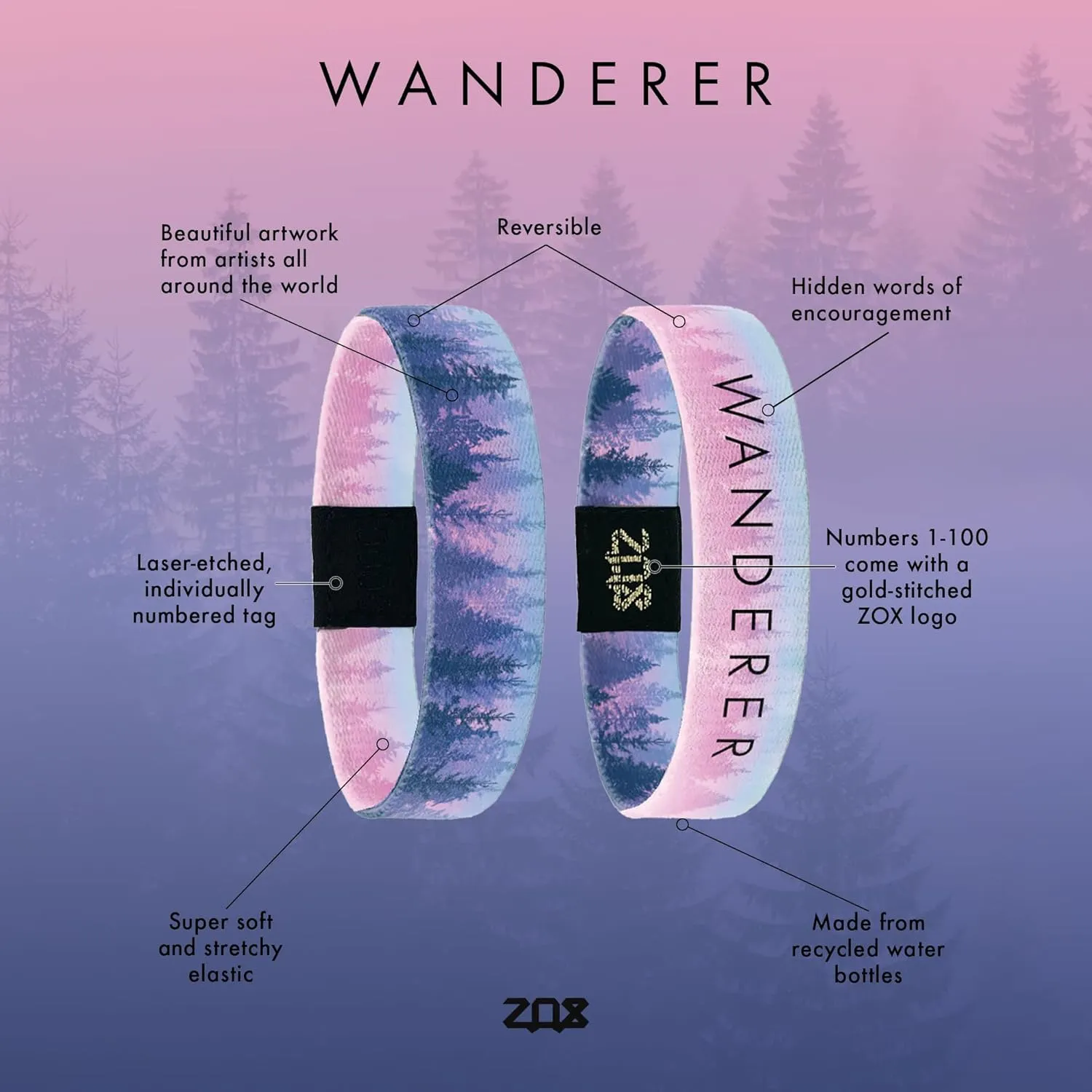 ZOX Bracelets  Stretchy Elastic Band with Motivational Affirmations and Beautiful Artwork, Great Wristband Gift for Men & Women of All Ages