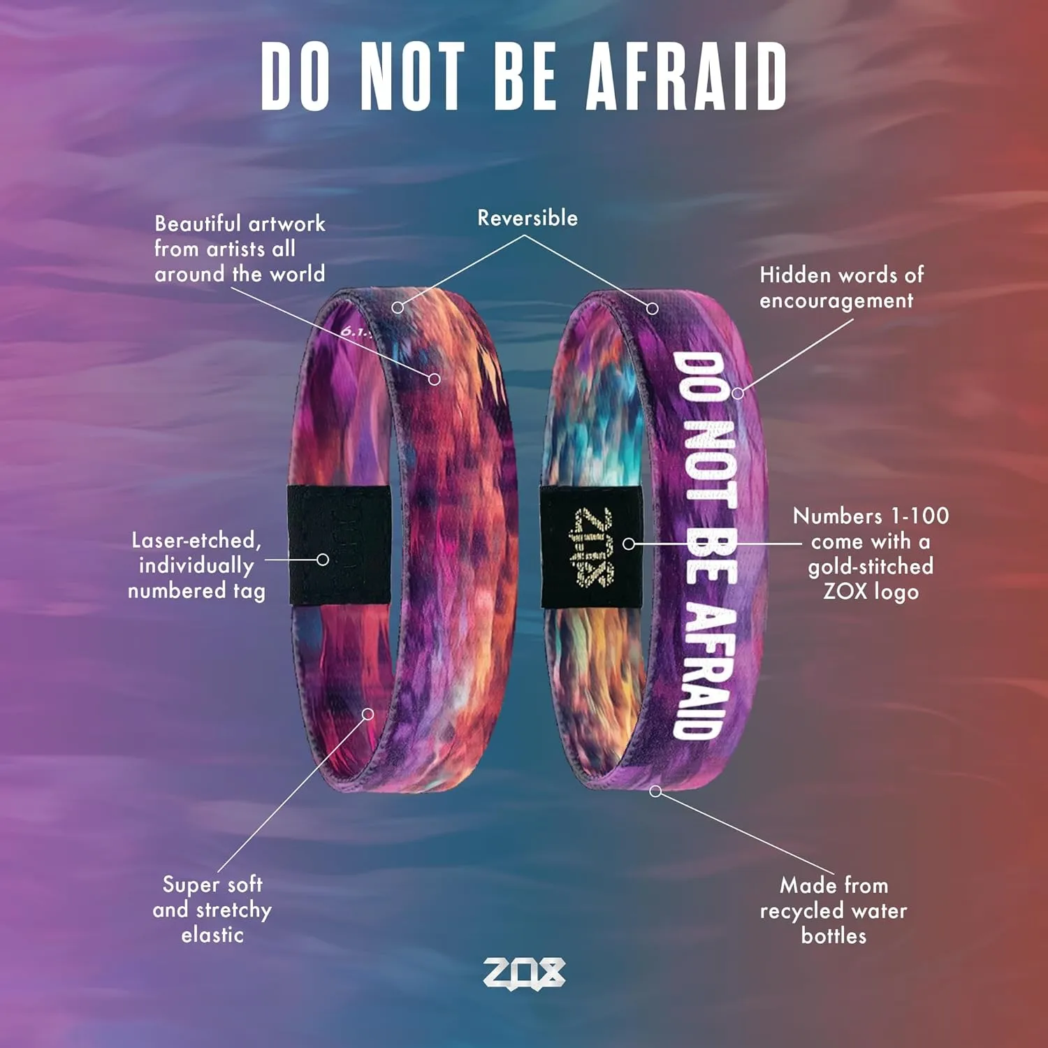 ZOX Bracelets  Stretchy Elastic Band with Motivational Affirmations and Beautiful Artwork, Great Wristband Gift for Men & Women of All Ages
