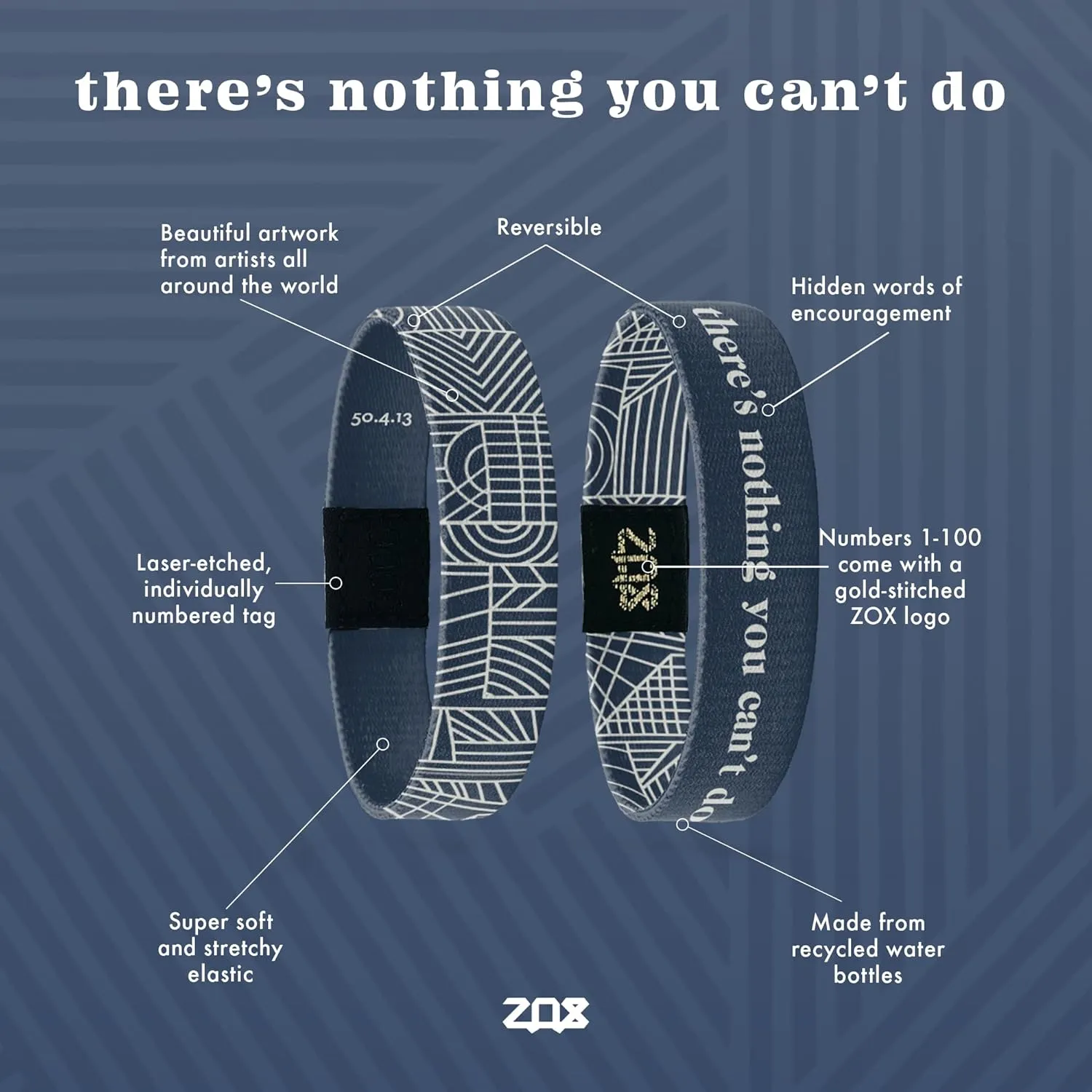 ZOX Bracelets  Stretchy Elastic Band with Motivational Affirmations and Beautiful Artwork, Great Wristband Gift for Men & Women of All Ages
