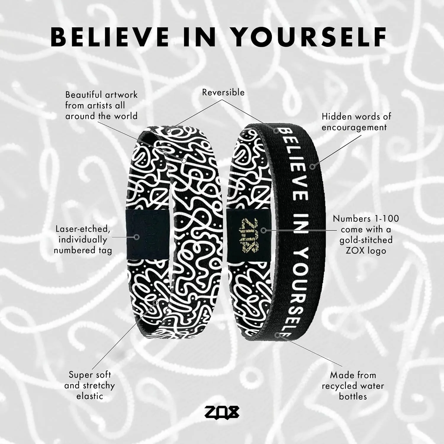 ZOX Bracelets  Stretchy Elastic Band with Motivational Affirmations and Beautiful Artwork, Great Wristband Gift for Men & Women of All Ages